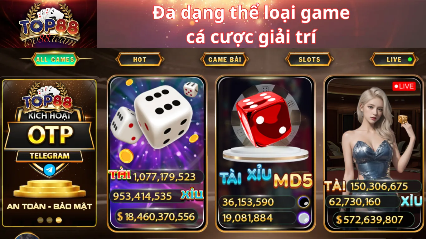 Hệ thống sản phẩm tại cổng game Top88